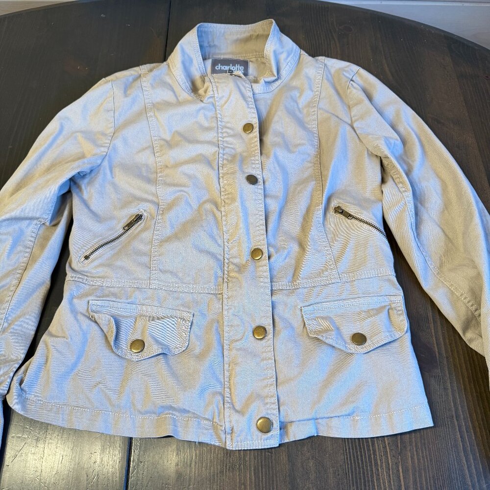 Charlotte Russe Jacket Women Size XL Tan Beige Zipper/Button Front Moto